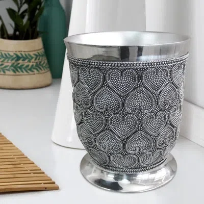 Nu Steel Beaded Heart Resin 1.75 Gallon Open Waste Basket In Silver