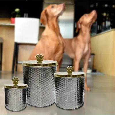 Nu Steel Embossed Jumbo Pet 3 Piece Food Storage Container Set In Gray
