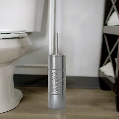 Nu Steel Hammered 16in. H Free Standing Toilet Brush And Holder In Silver