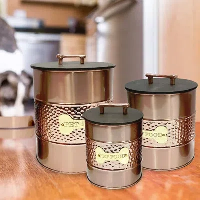 Nu Steel Hammered Jumbo Pet 3 Piece Food Storage Container Set In Copper
