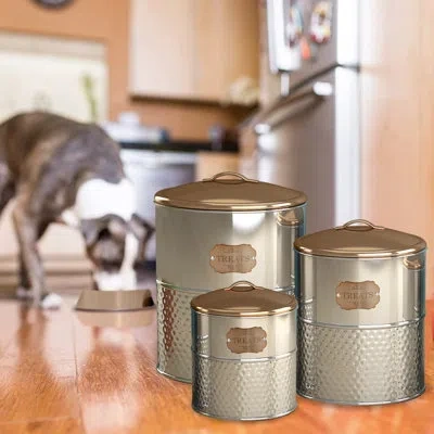 Nu Steel Hammered Jumbo Pet 3 Piece Food Storage Container Set In Silver