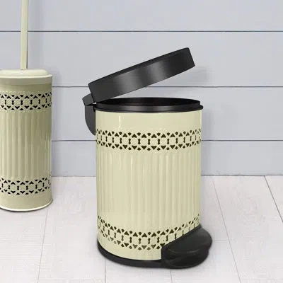 Nu Steel Kitchen Bathroom Bedroom Patio Laser Cut Stainless Steel 1.32 Gallon Step On Trash Can In Ivory