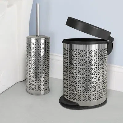 Nu Steel Kitchen Bathroom Bedroom Patio Laser Cut Stainless Steel 1.32 Gallon Step On Trash Can In Pewter
