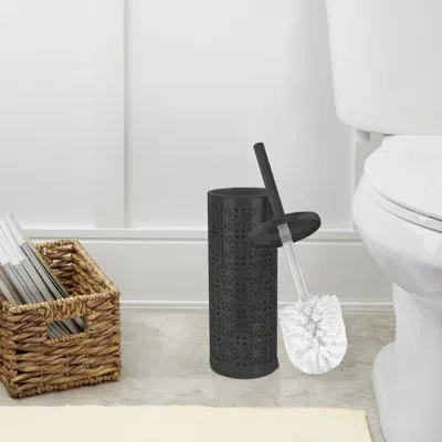 Nu Steel Laser Cut Pewter Toilet Brush Holder With Lid In Oil Rubbed Bronze
