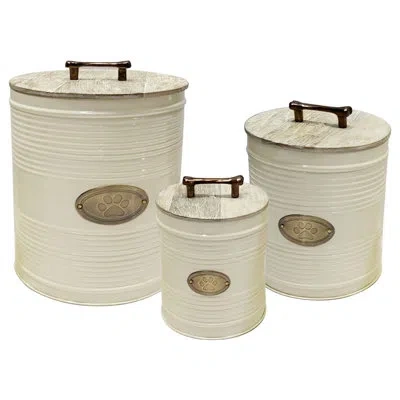 Nu Steel Ribbed Jumbo Pet 3 Piece Food Storage Container Set In Ivory