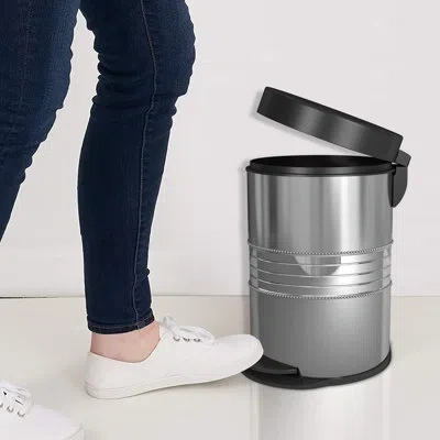 Nu Steel Steel 1.1 Gallon Trash Can In Silver,black