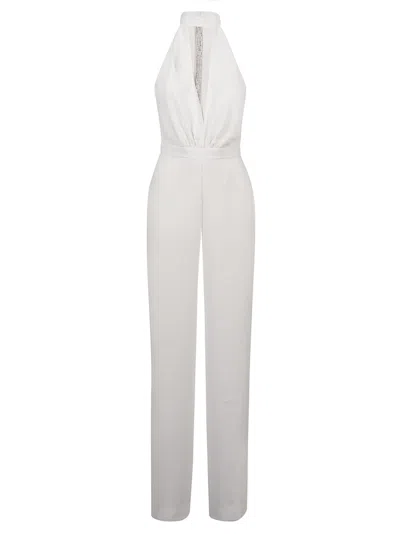 Nu V Jumpsuit Deep Halter Jumpsuit In Gray