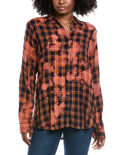 Nu Vintage Washed Flannel Shirt In Orange