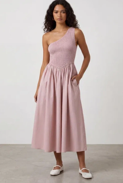 Nuaje Nuaje Bianca One-shoulder Smocked Midi Dress In Purple