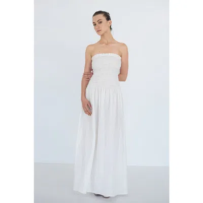 Nuaje Nuaje Elle Strapless Smocked Maxi Linen Dress In Multi