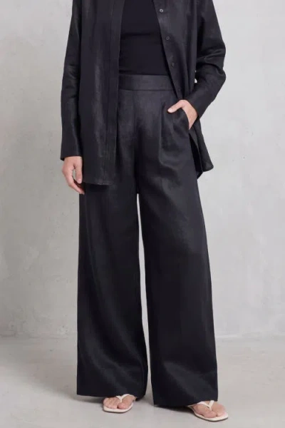 Nuaje Nuaje Mia Linen Twill Wide-leg Pants In Black