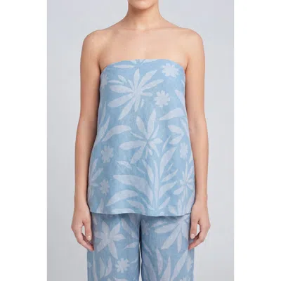 Nuaje Nuaje Rhea Strapless Bias Linen Top In Blue