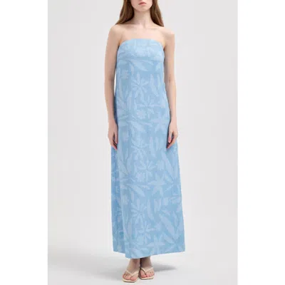 Nuaje Nuaje Rhea Strapless Midi Linen Dress In Blue