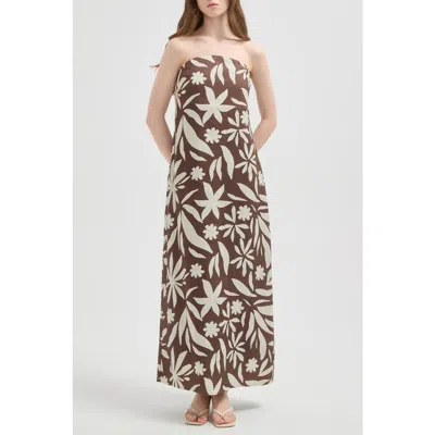 Nuaje Nuaje Rhea Strapless Midi Linen Dress In Brown