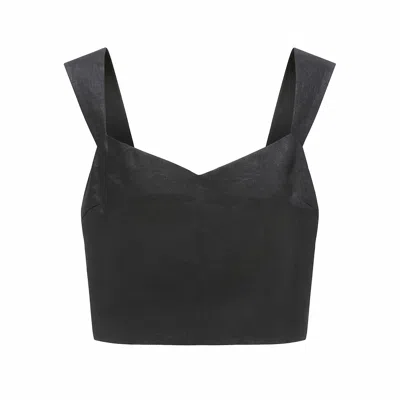 Nuaje Nuaje Women's Black Mia Linen Twill Crop Top