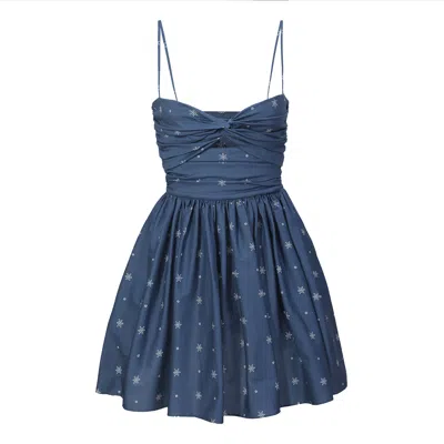 Nuaje Nuaje Women's Blue Reverie Twist Front Ruched Cotton Mini Dress In Midnight Snow