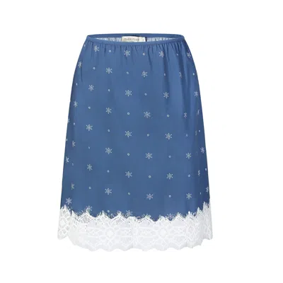 Nuaje Nuaje Women's Blue Soleil Lace Trim Cotton Skirt In Midnight Snow