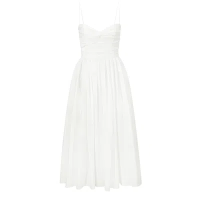 Nuaje Nuaje Women's White Reverie Twist Front Ruched Cotton Midi Dress