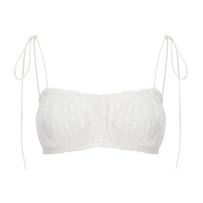 Nuaje Nuaje Women's White Shirred Bralette In Cotton Eyelet
