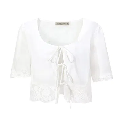 Nuaje Nuaje Women's White Soleil Lace Trim Tie Front Cotton Top