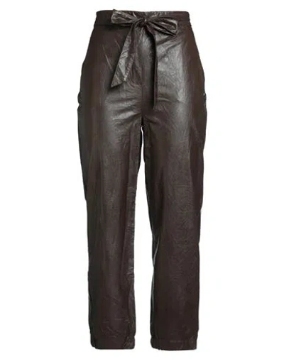 Nualy Woman Pants Dark Brown Size 10 Polyurethane, Polyester