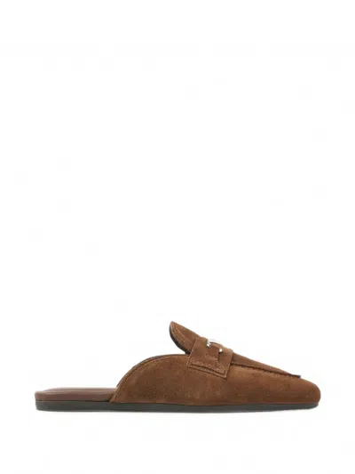 Nubikk Joan Logo-plaque Suede Slippers In Brown