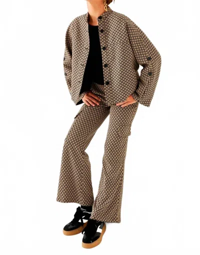 Nud By Nekane Jacquard Knitted Jacket In Tan/black In Beige