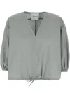 Nude Grey V-neck Blouse In Green