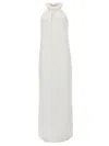 Nude Gathered High Neck Cotton Maxi Dress In White
