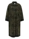 Nude Long Animal Print Wool Blend Coat In Green