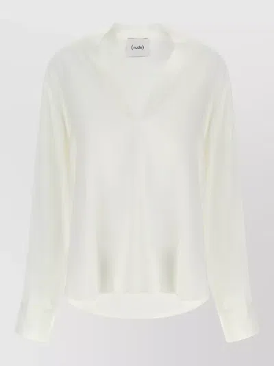 Nude Asymmetric V-neck Long-sleeve Blouse In Neutral