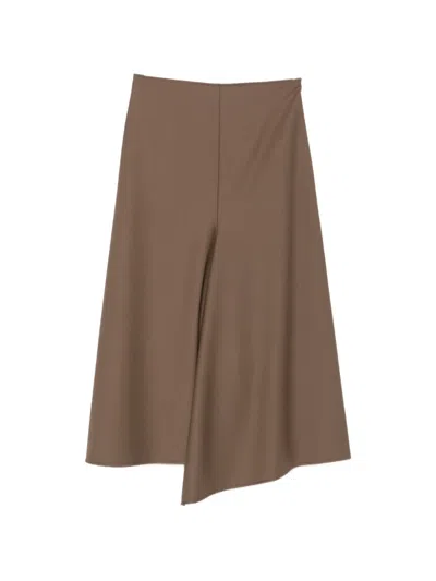 Nude Asymmetric Wool Skirt In Brown
