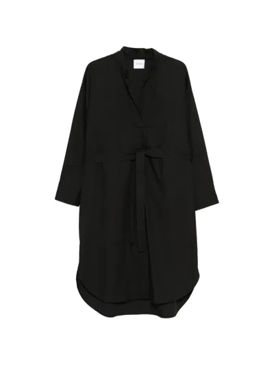 Nude Belted Curved-hem Midi Dress In Black