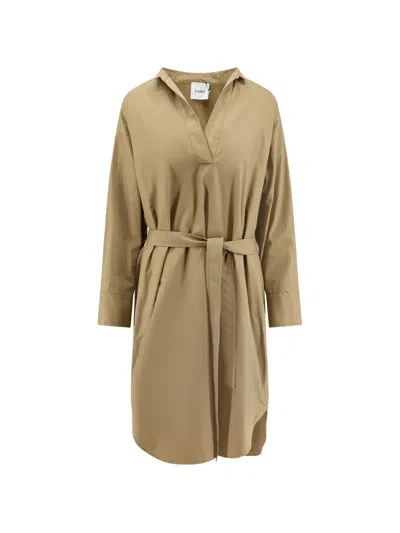 Nude Belted V-neck Mini Dress In