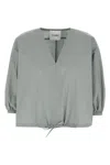 Nude Grey V-neck Blouse In Green