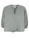 Nude Grey V-neck Blouse In Green