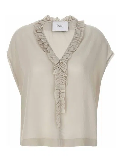 NUDE RUFFLED SILK BLOUSE