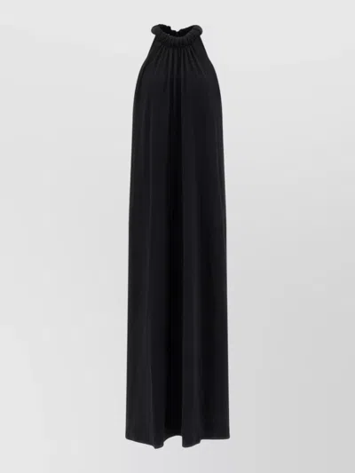 Nude Bow Detail Floor Length Halter Dress In Black