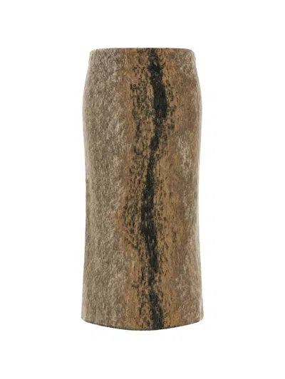 Nude Brushed Abstract-motif Midi Skirt In Brown