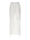 Nude Cargo Pants Elastic Waist Drawstring Hem Pockets In White