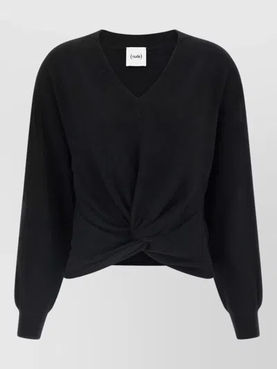 Nude Cashmere Wool Fine-knit V-neck Knot Sweater In Black