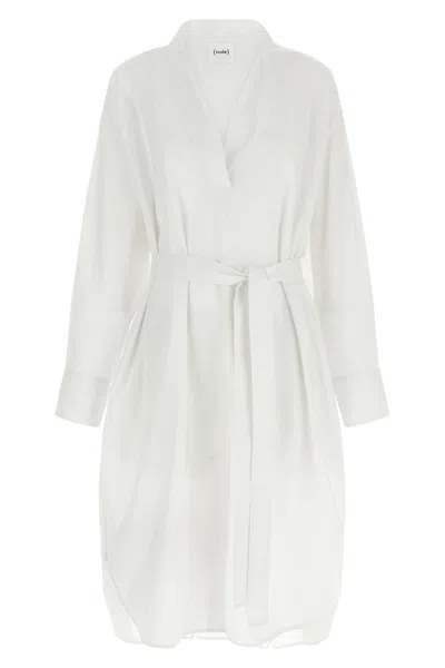 Nude White Shirt Collar Midi Dress