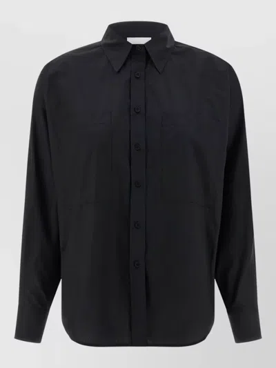 Nude Collared Batwing Shirt Chest Pockets In Black