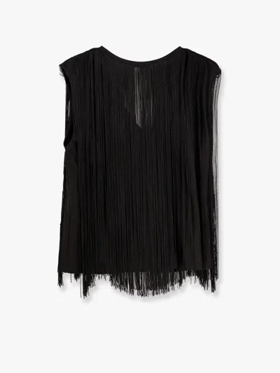 Nude Sleeveless V-neck Top With Flowing Fringe Detail In Black