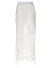 Nude Cargo Pants Elastic Waist Drawstring Hem Pockets In White