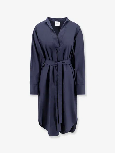 Nude Cotton Dress With Belt In Blue