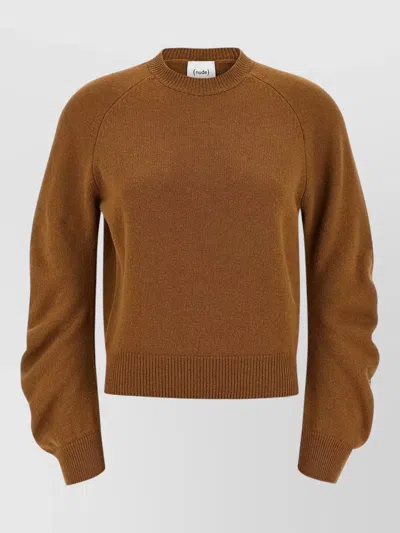 Nude Crew Neck Raglan Knit Sweater Long Sleeves In Brown