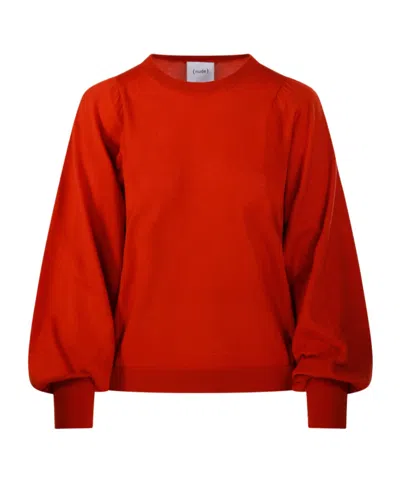 Nude Puff-sleeve Crew-neck Sweater In Red