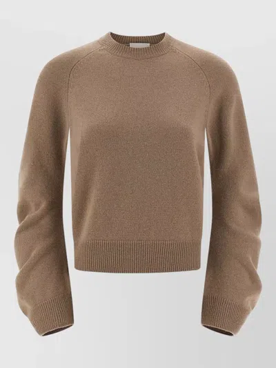Nude Crew Neck Sweater Raglan Sleeves Ribbed Trims In Brown