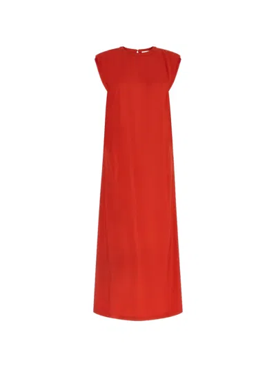 Nude Crewneck Maxi Dress In Red
